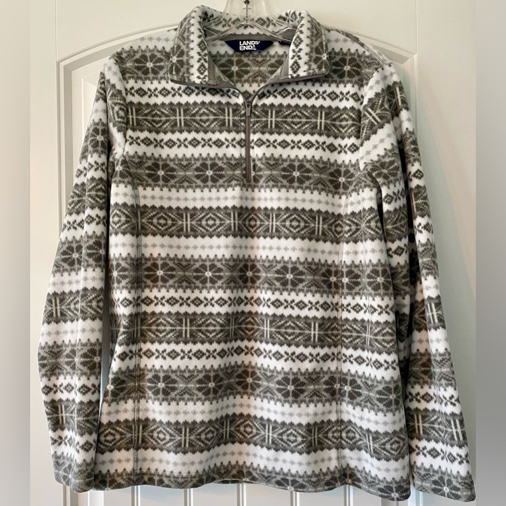 EUC Lands' End Fair Isle Quarter Zip Fleece Pullover